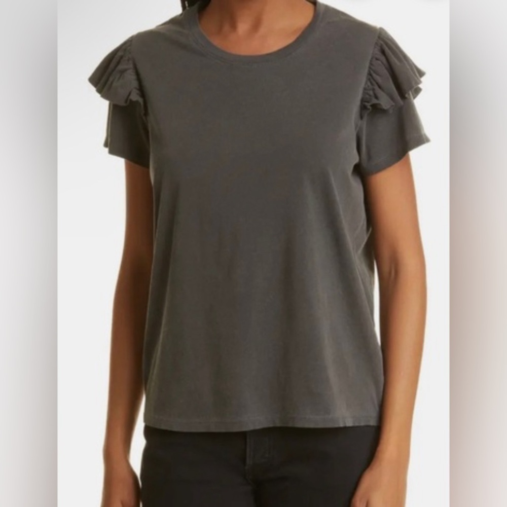 NWT Clare V Gray Ruffle Sleeve Short Sleeve Tee Large